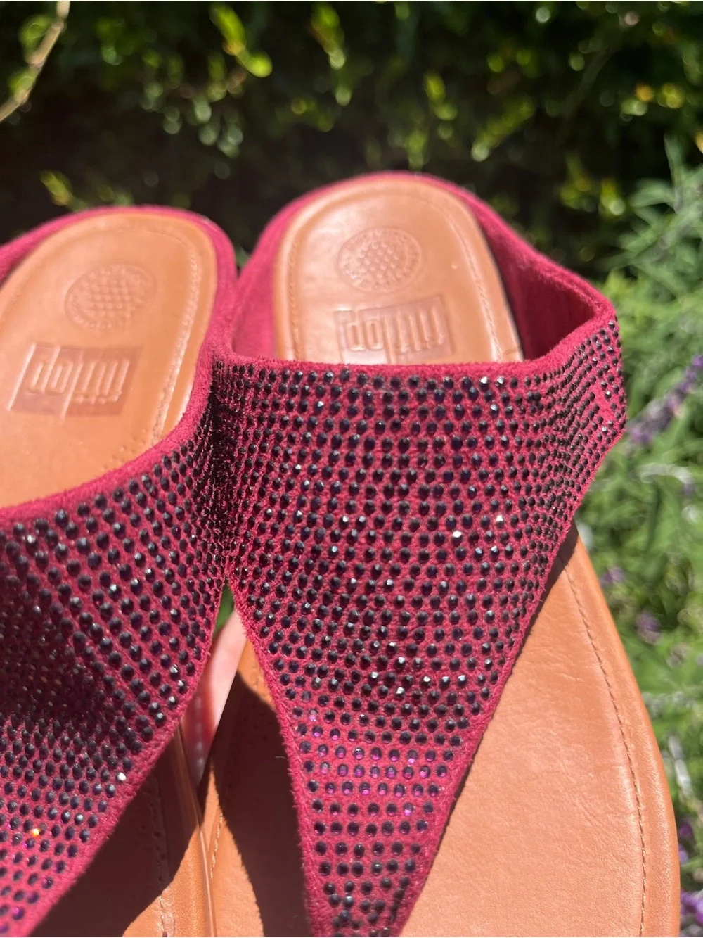 Fitflop Banda Glitz Red Slide Sandals Thongs Rhinestone Embellished Fairy Sz 10